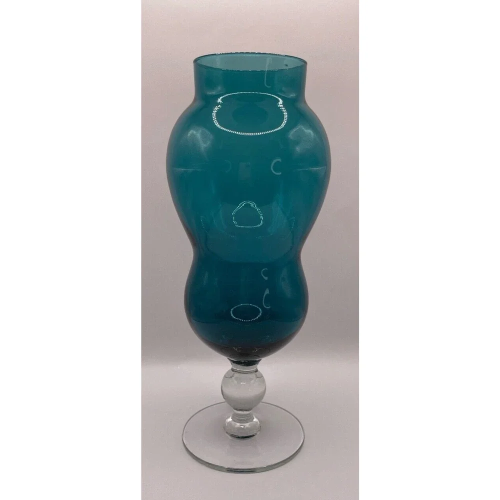 Vintage Handblown Blue Footed Vase Art Glass